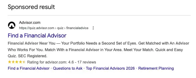 Example Ad Copy from Advisor